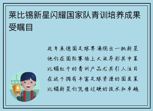 莱比锡新星闪耀国家队青训培养成果受瞩目